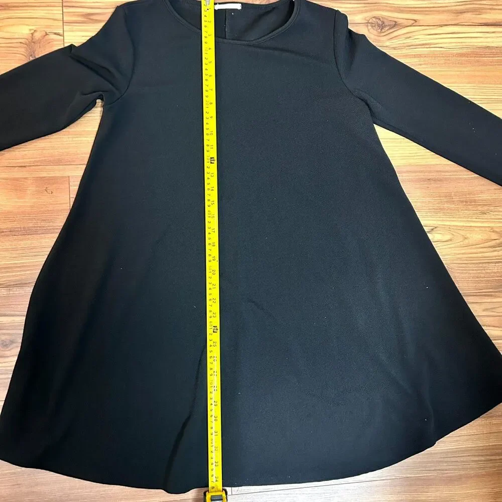A.Gain Mini Dress Women Medium Black Elbow Patches Long Sleeve Modest Minimalist